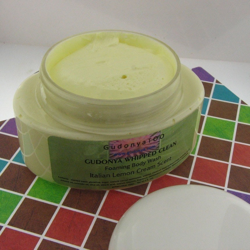 US Flat Rate Shipping---Gudonya Whipped Clean (tm) - Italian lemon cream--- vegan ---4oz Jar---Smaller Jar with a SMALLER PRICE Whipped Soap