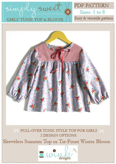 Simply Sweet Tunic Top & Blouse INSTANT DOWNLOAD PDF Sewing Pattern for Girls: Sizes 1, 2, 3, 4, 5, 6, 7 and 8