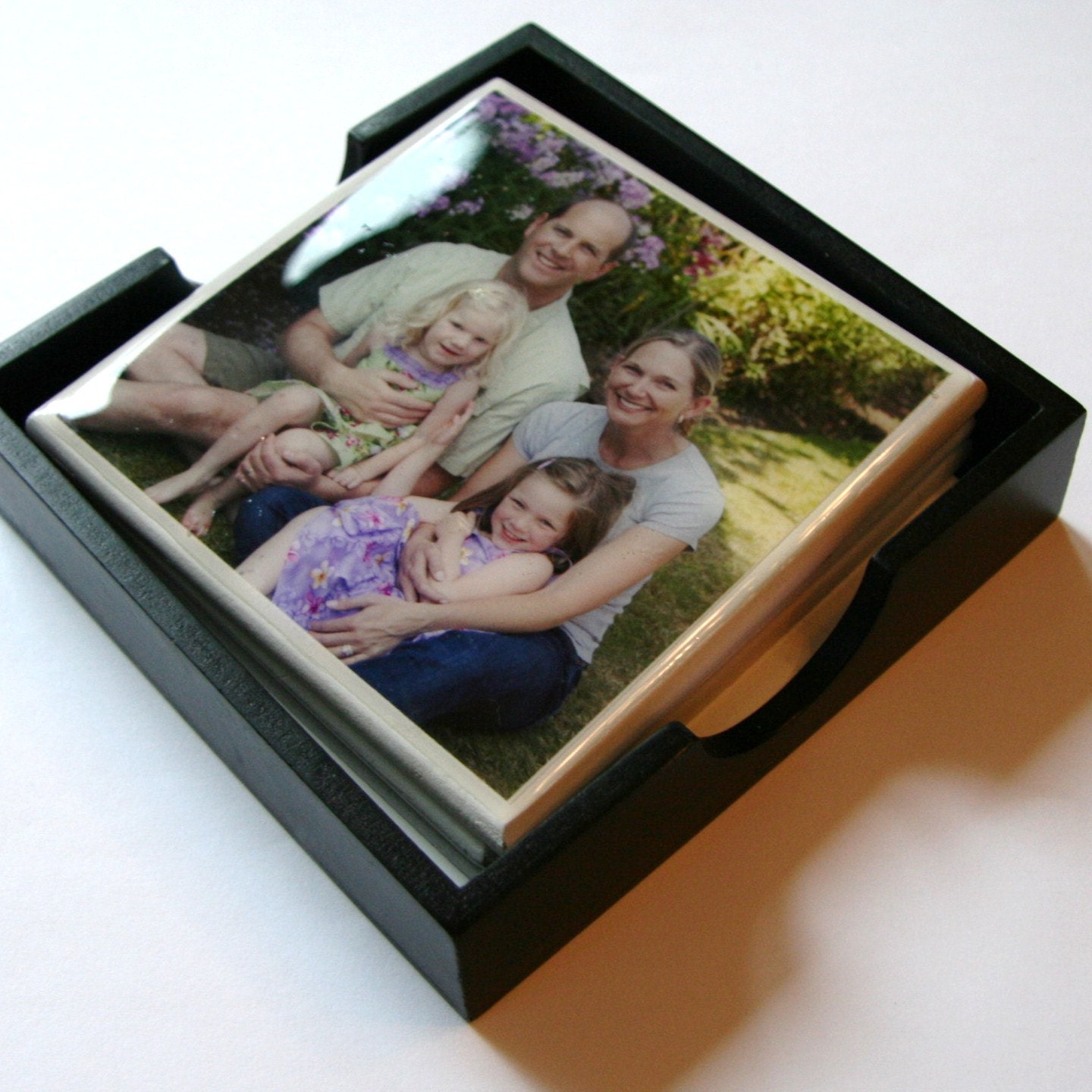 Custom Photo Coaster Set of 4 with Wooden Box Holder - Best Grandparent Gift