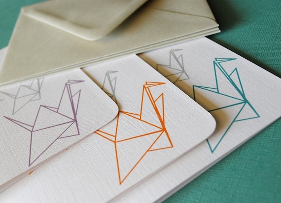 Paper Cranes- blank cads, set of 6