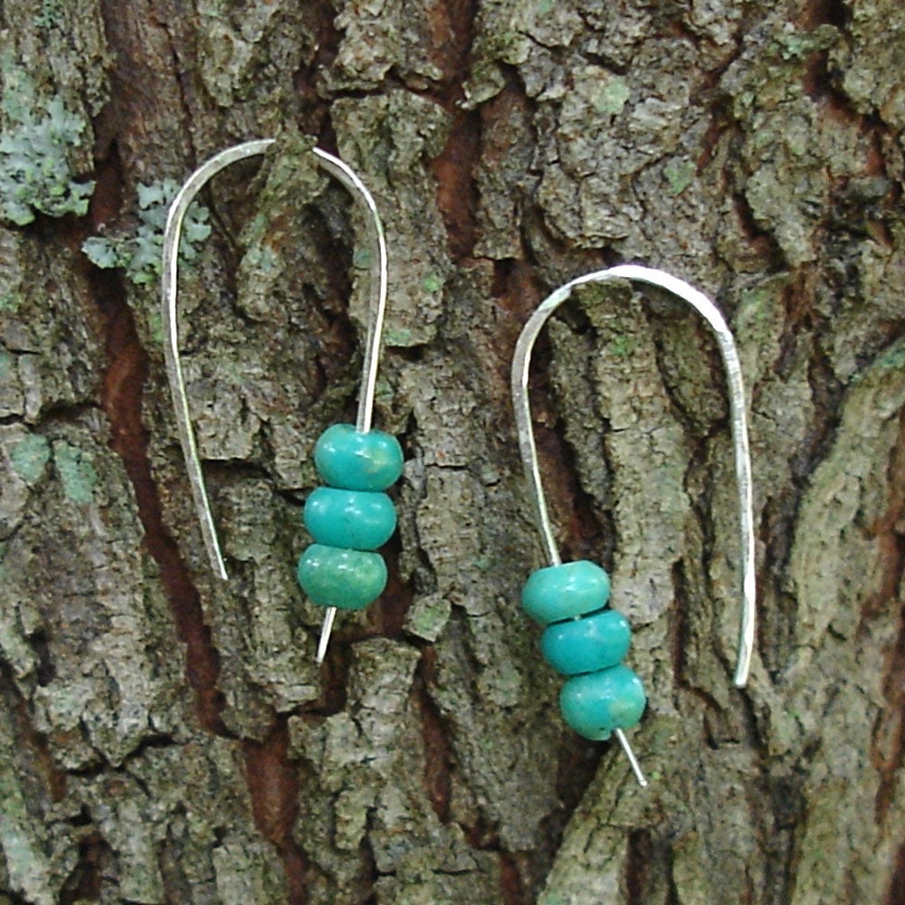 Beads of Three Modern Hammered Sterling Silver Earrings in Turquoise