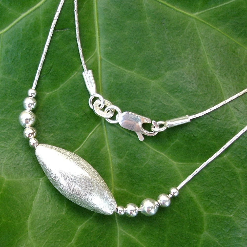 Sterling Silver Oval Bead Textured Modern Necklace