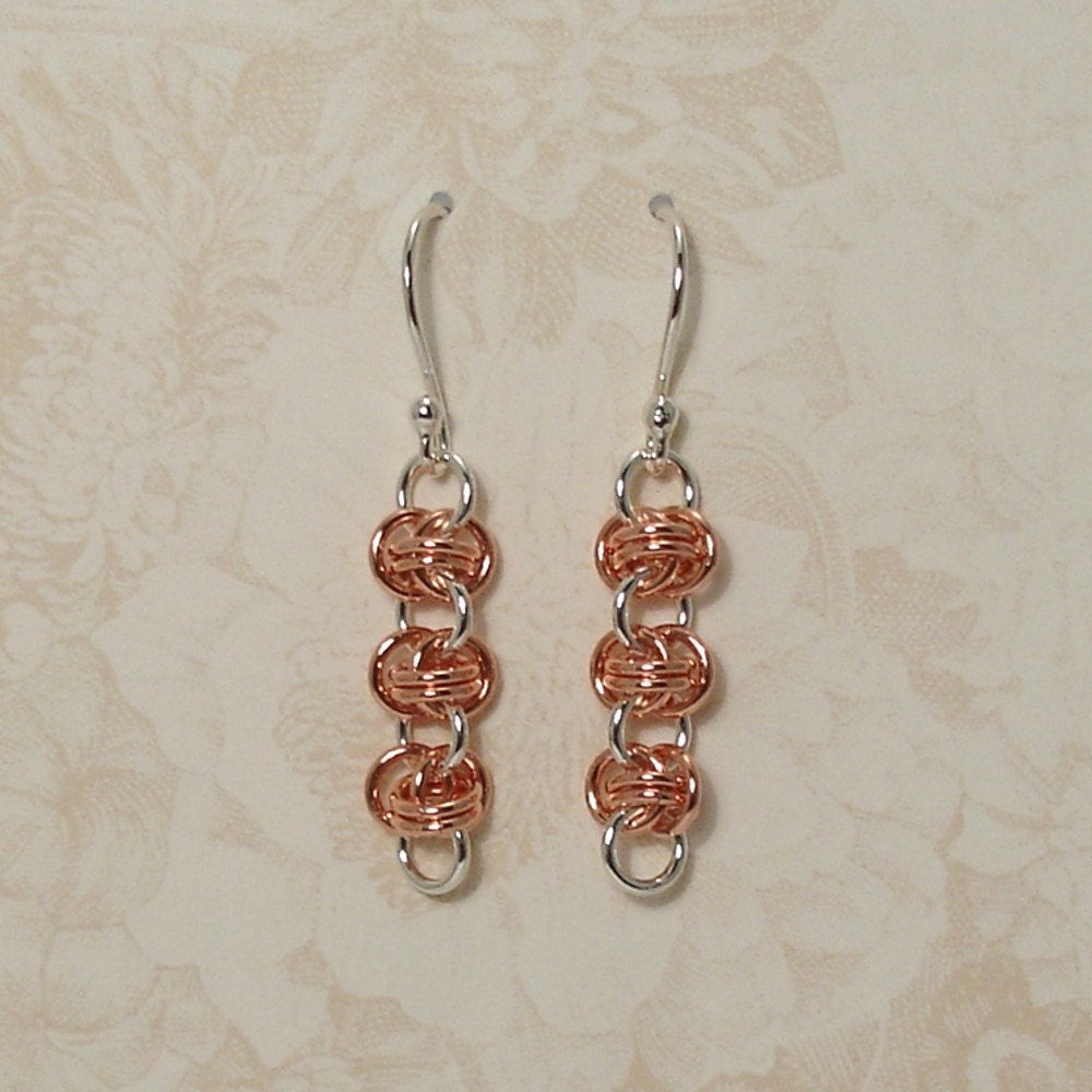 Double Vision Chainmaille Earrings in Sterling Silver and Copper