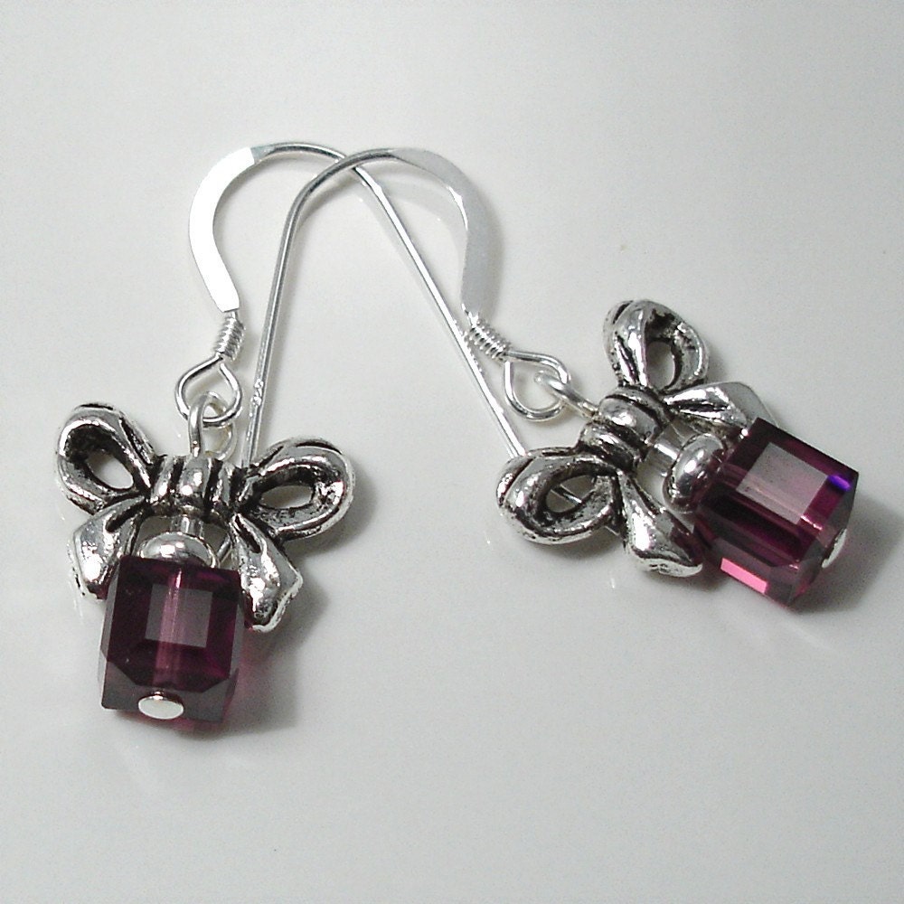  Earrings on Amethyst Crystal Cube And Bow Earrings On Sterling Silver Ear Wires