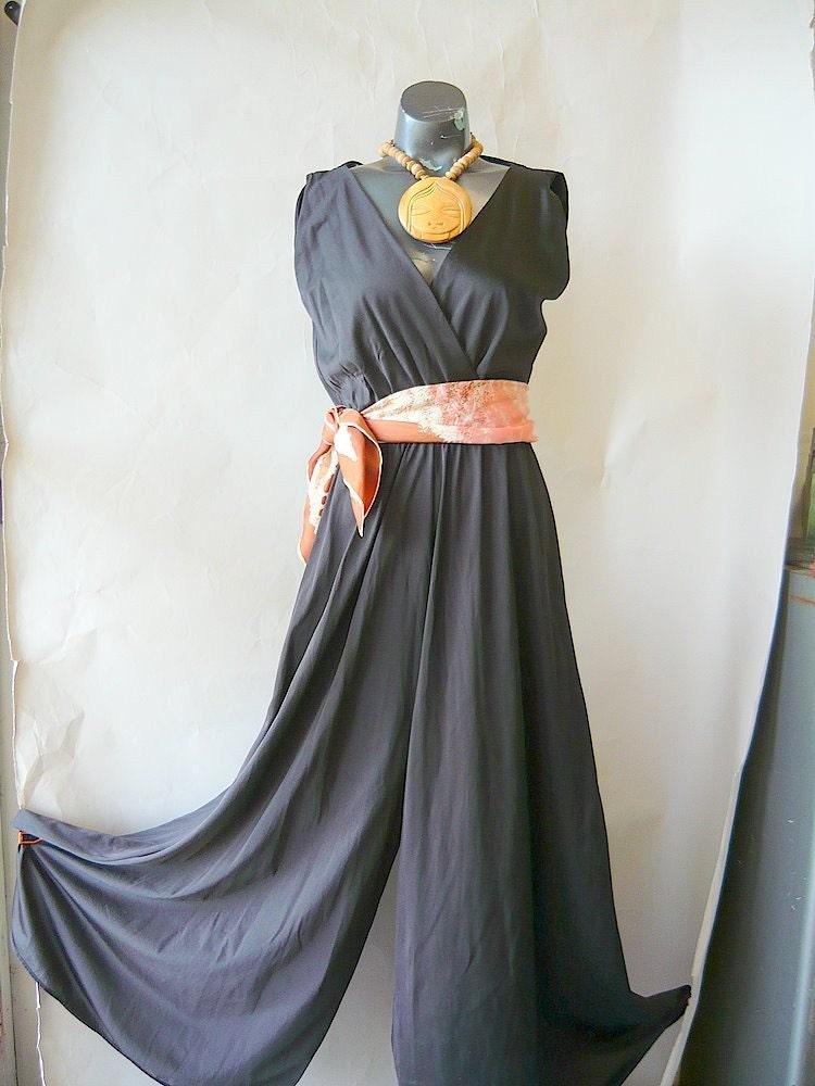 Vintage Palazzo JUMPSUIT 60s Wide Leg Pants HOSTESS Medium sz 6 8 10 Cattani of California
