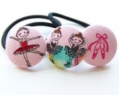 Dance Class Fabric Covered button Ponytail Elastics Set of 3