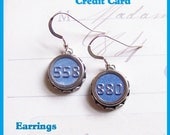Vintage Typewriter Key Earrings Credit Cards Blue