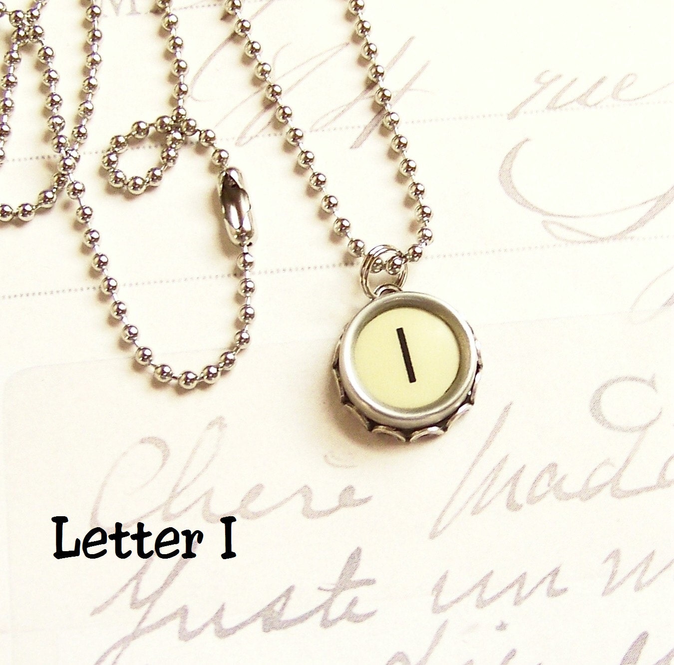 Vintage Typewriter Key Necklace Letter I