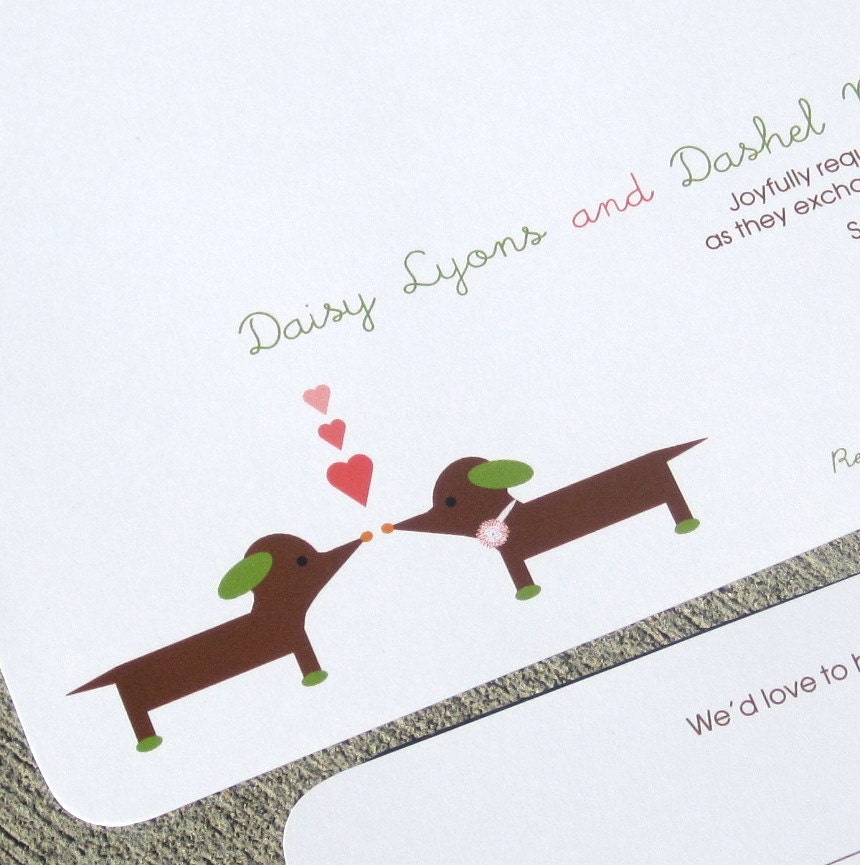 Modern Puppy Love Wedding Invitation- Daisy Daschund Sample set
