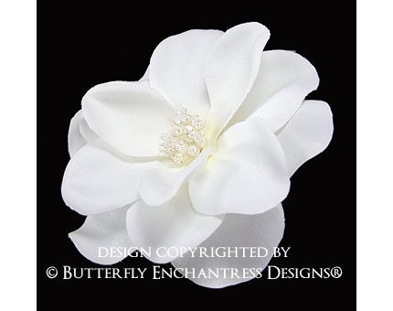 Pearl Crystal Ivory Gardenia Bridal Hair Flower Clip