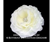 Bridal Hair Flower Clip, Wedding Hair Accessory, Flower Hair Clip - Rhinestone Ivory Moroccan Rose