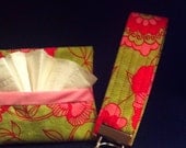 Key fob and tissue cozy / pink and green floral