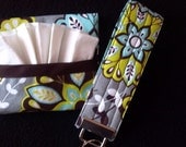 Key fob and tissue cozy / brown, grey,aqua, lime green, bohemian