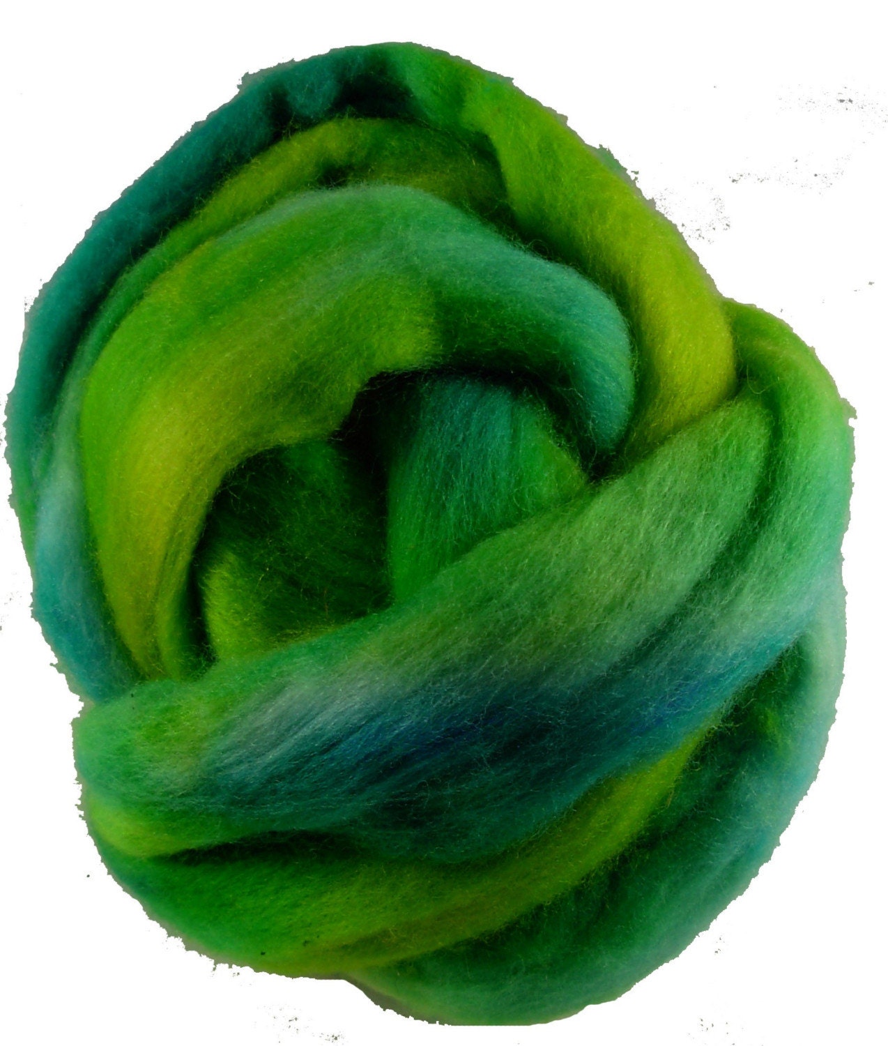 Hand Dyed Corriedale Wool Roving in Turquoise and Lime Green, hand dyed for spinning and felting fun, 4 oz.