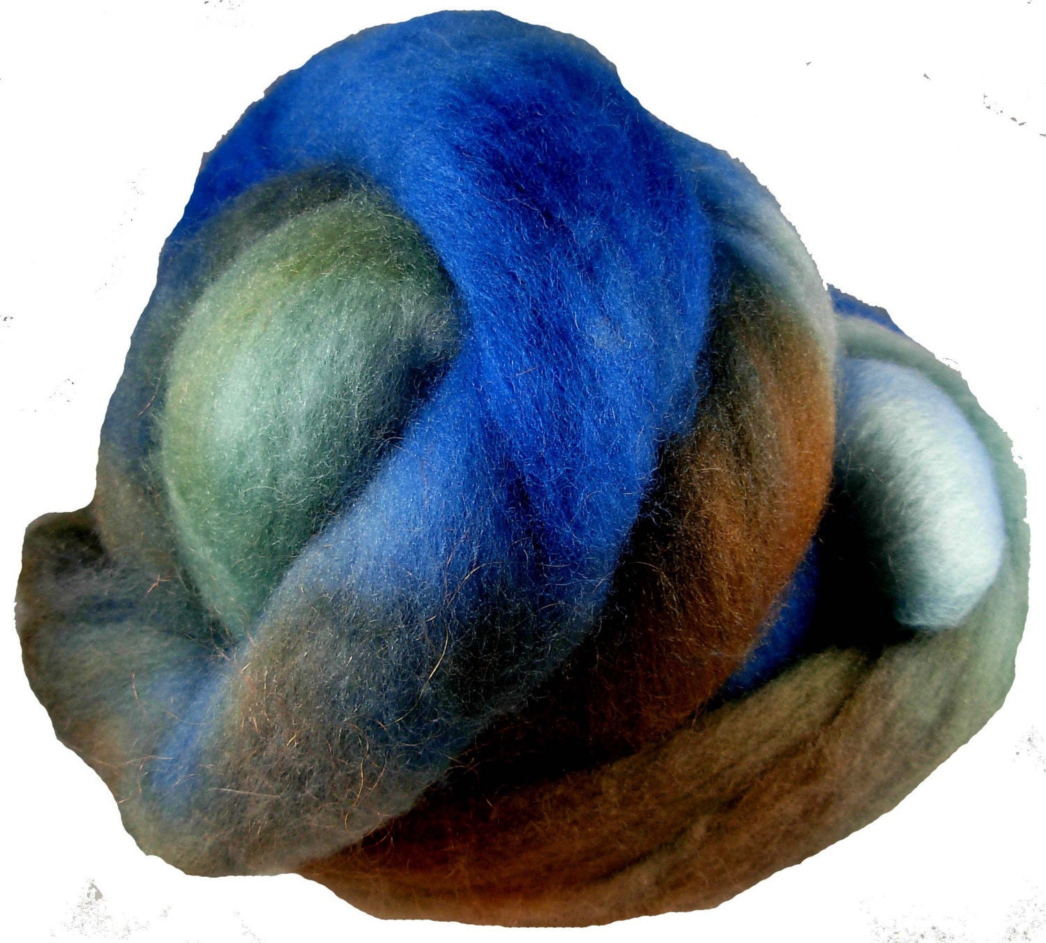 Hand Dyed Corriedale Wool Roving, 'Forest' Colorway, Green, Blue, Brown, for Spinning or Felting, 16 oz.
