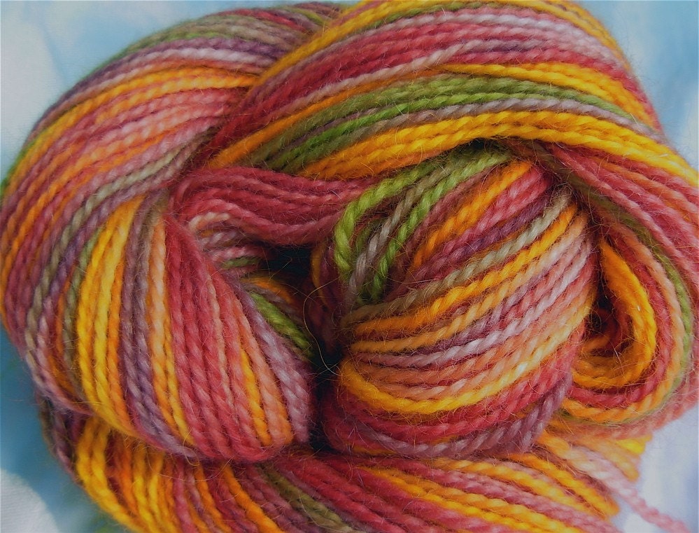 Hand Painted Wool Salsa Artisan Yarn, Autumn, Fall Colored for Knitting