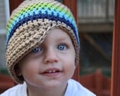 PDF Pattern for Crocheted Tan Newsboy Hat with Sky Blue, Navy Blue and Grass Green Stripes Size Baby to Toddler (22)