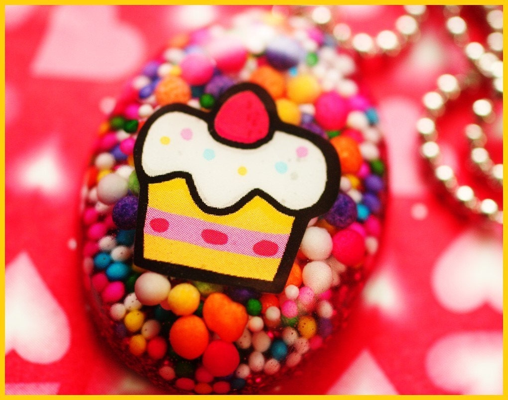 Strawberry Sprinkle Cake - Resin Necklace - SALE