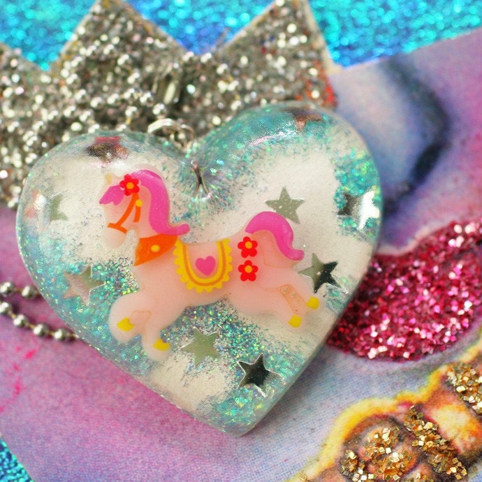 Cloud - Resin Horse Necklace (blue)