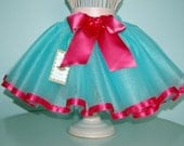 Sewn Ribbon Tutu Skirt -   Aqua, Hot Pink - Baby, Toddler, Girl