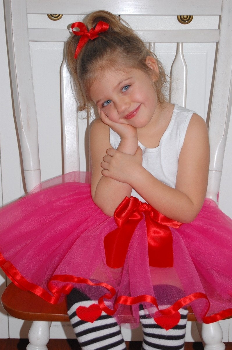Sewn Ribbon Tutu Skirt - Red & Hot Pink - Baby, Toddler, Girl