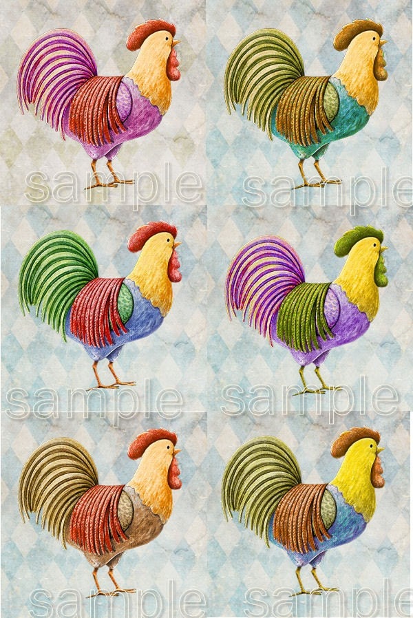 Set of 6 digital rooster sheet you print