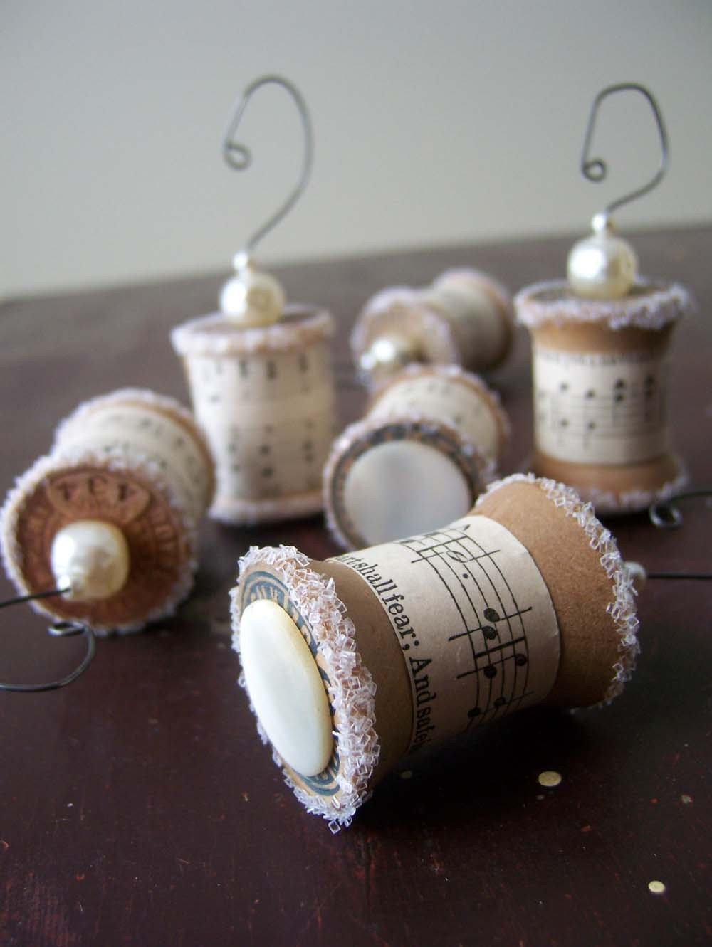 Ornaments Made From Vintage Spools - Set of 6