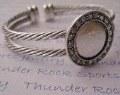 3 Silver Plated Pewter Wrist Bracelet Cuff with 16mm Crystal Bezel AND Three 16mm Ultra Clear Glass Cabochon