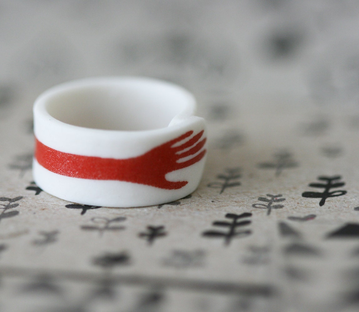 RESERVED - Hand - Red - Porcelain Ring