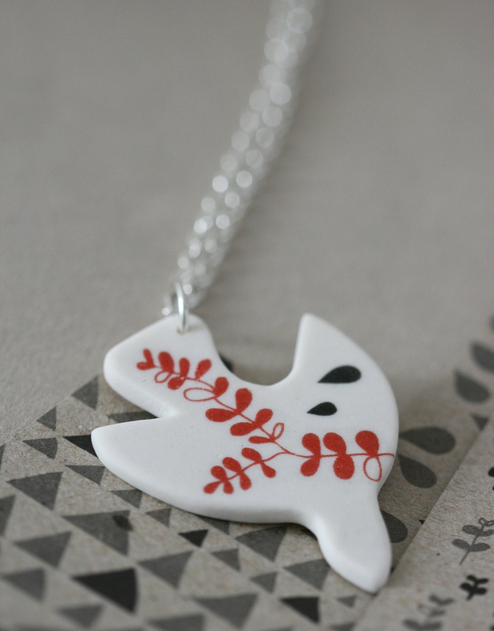Porcelain and sterling silver necklace - free bird