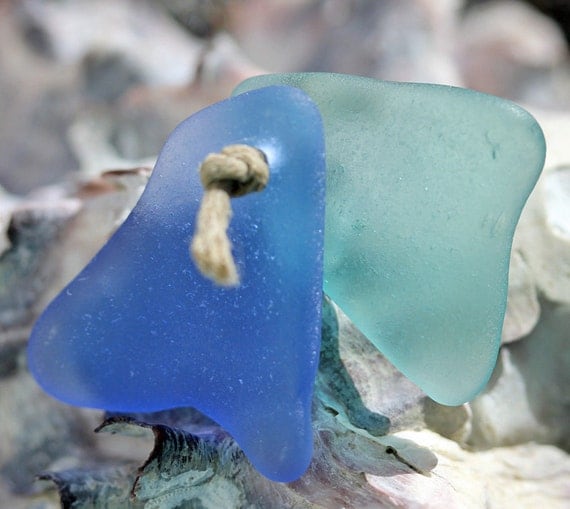 Drilled Sea Glass,Turquoise and Cornflower Blue