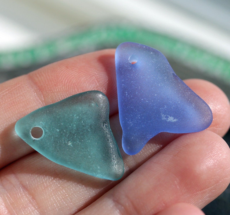 Drilled Sea Glass,Turquoise and Cornflower Blue
