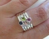 mothers stacking rings . sterling silver with birthstones & inscriptions . (( Mothers Stackers )) . set of 5 . made to order in your size