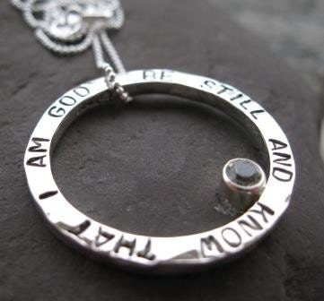 Personalized Hammered Circle Pendant with White Topaz . sterling silver . mother's jewelry - add a quote, poem or names . chain included
