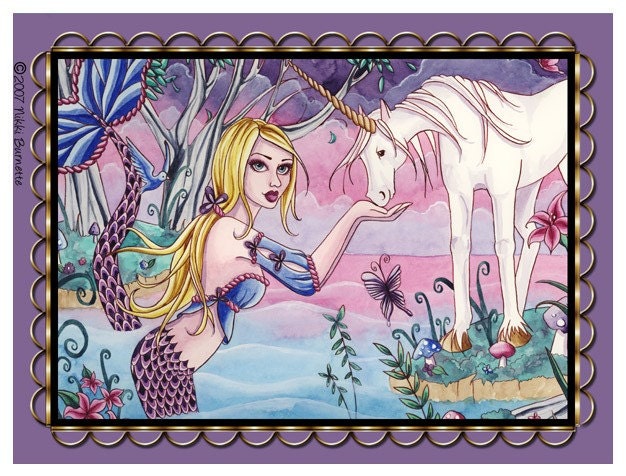 Unicorn Mermaid Magnet - Fantasy Art - Enchanted Forest Nymph Fairy - Aliya - by Nikki Burnette
