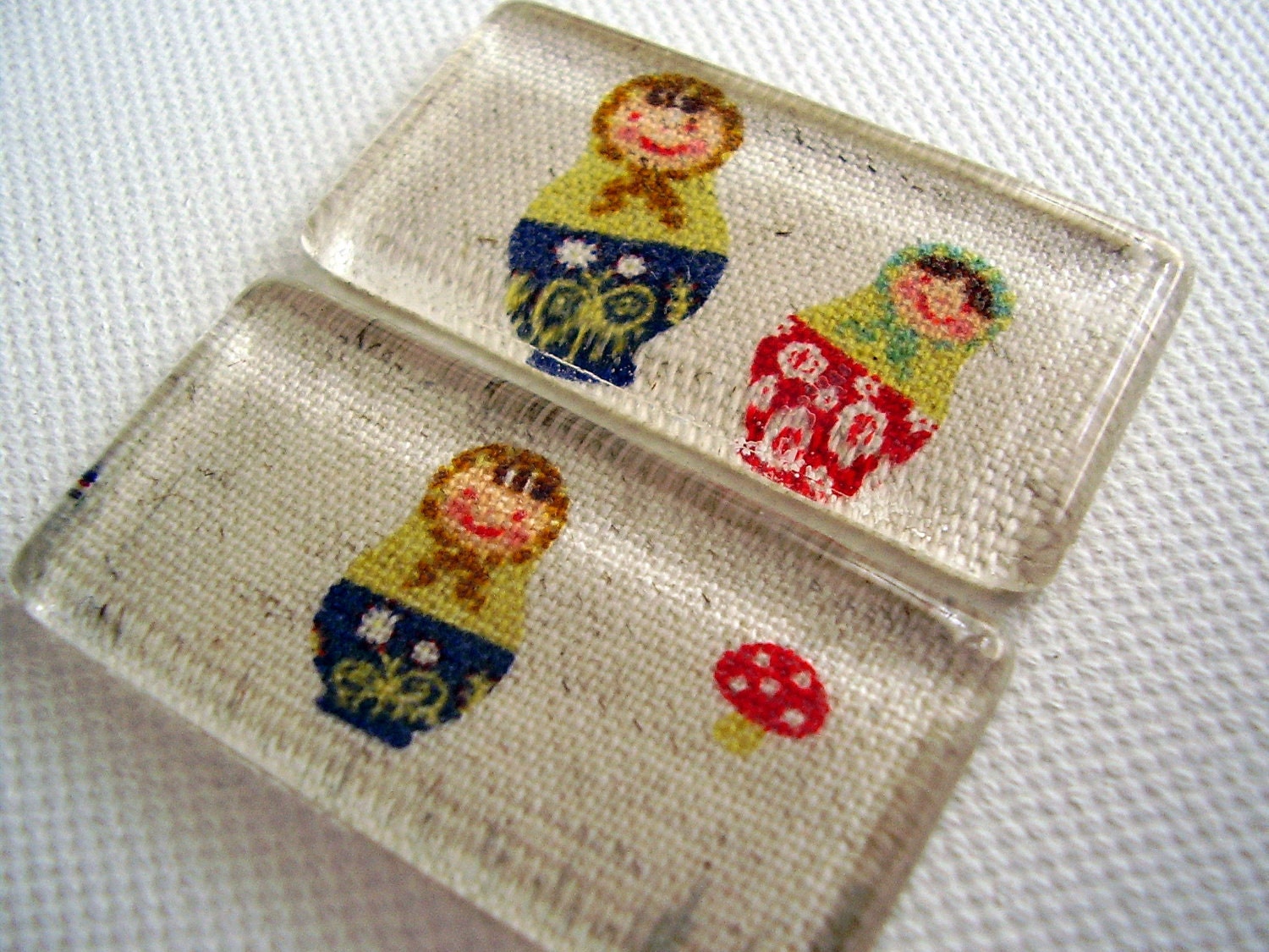 2 Russian  Matryoshka Glass Tile Magnets