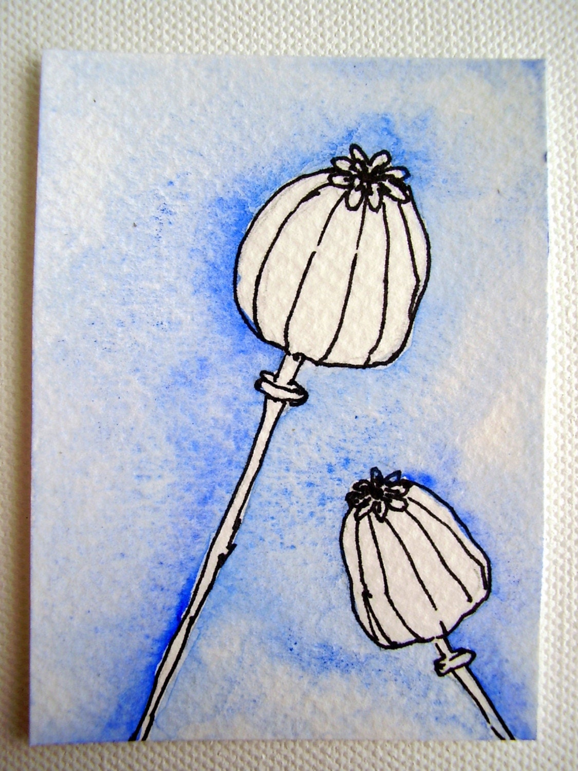 Seed Pods Original Watercolor and Ink Painting ACEO ATC