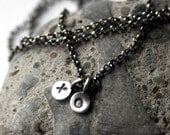 Personalized Necklace Two Tiny Initial Tags Stamped Sterling Silver Charms