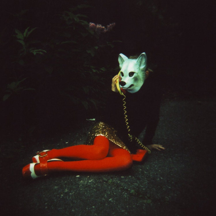 wolf, 8x10 archival print photograph of girl in animal mask and vintage shoes and sequined skirt