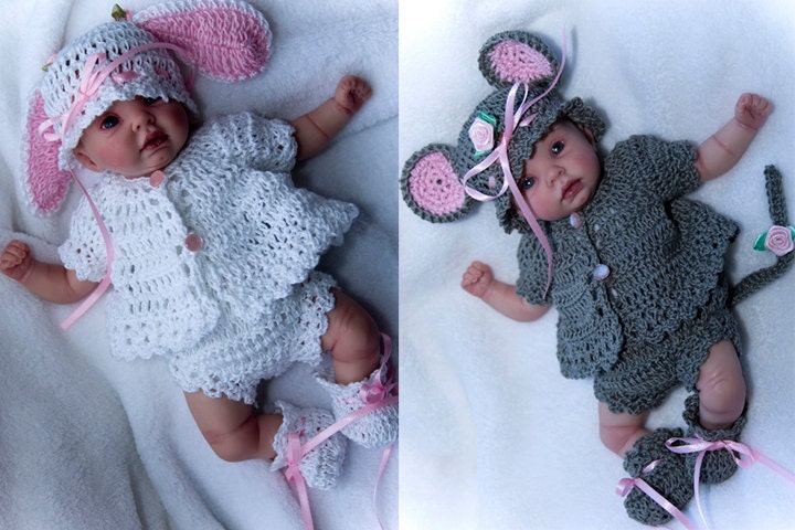 CB18-Little Bunny & Mouse Layette for 9"-10" Dolls Pattern PDF