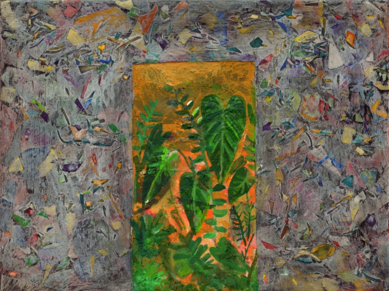 Dreaming (Greenhouse Threshold) - Original Mixed Media Collage on Board