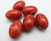 6 Vintage Lucite Carnelian Marbled Oval Beads EE1