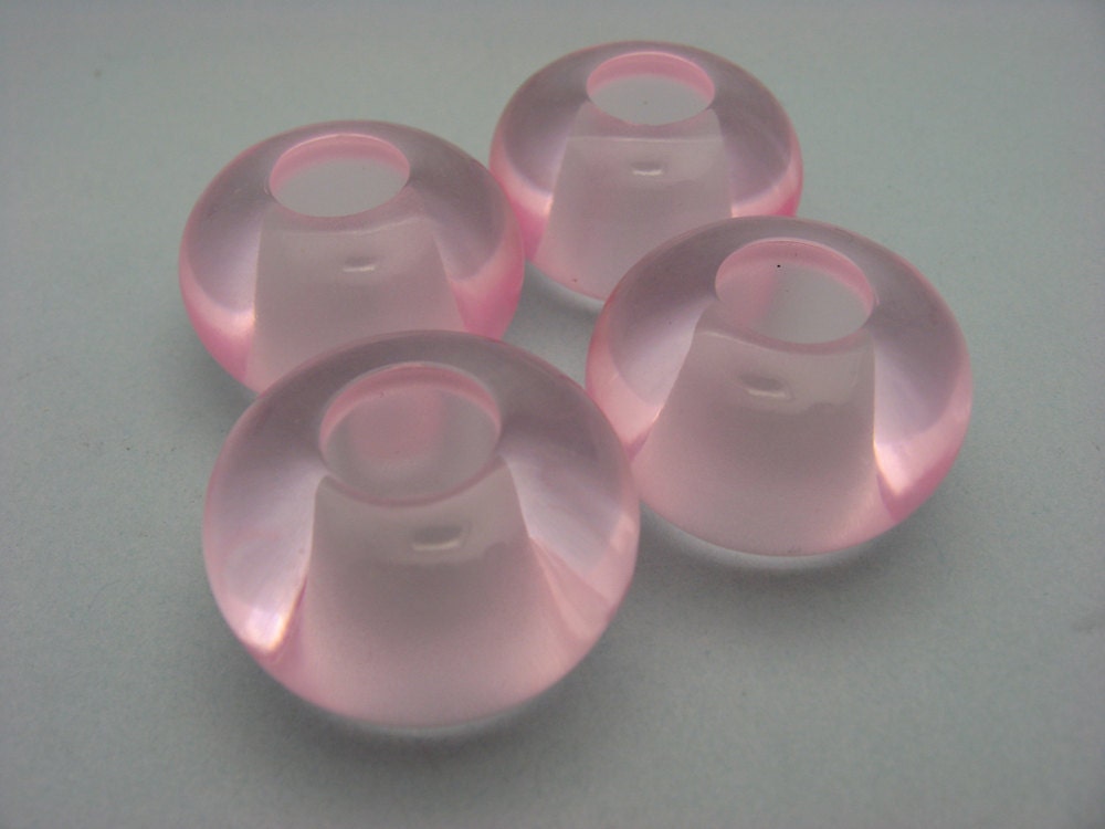 4 Vintage Lucite Large Transparent Light Pink Tire Beads PP13