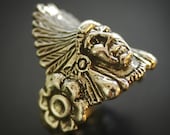 Indian Chief Ring with Flowers in White Bronze