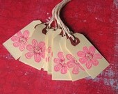 Pink Flower Hand Stamped Tags, Set of 10