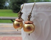 Antique Wedding Earrings. Vintage Bronze Pearl Earrings.  Bridesmaid Jewelry.