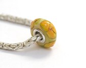 Lampwork Glass Silver Core European Charm Floral Bead Orange Yellow CZ Big Hole