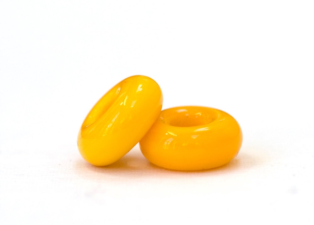 Handmade European Charm Beads Lampwork Glass Beads Big Hole Papaya Yellow Orange