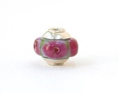 Lampwork Glass Fuchsia Pink Flower Bead With Sterling Silver Handmade Big Hole Focal European Charm