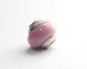 Lampwork Glass Bead Sterling Silver Core Handmade European Charm Big Hole Pink